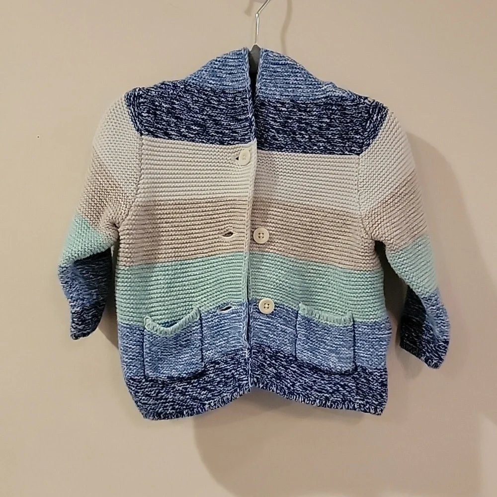 Baby Gap Sweater Stripe blue with Bear ears hood 6-12 months